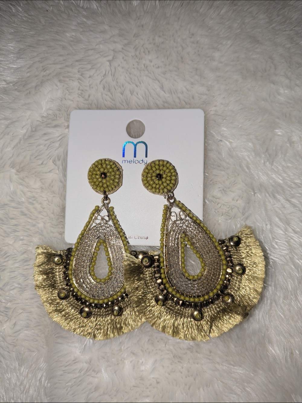 Melody Gold Fringe Beaded Teardrop Earrings